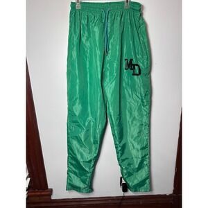 Modern Day MD Mens Green Nylon Track Pants Tapered Joggers Size XL Zip Cuffs
